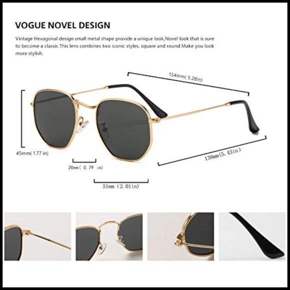 Metal Frame Polarized Sunglasses Hexagonal Retro Geometric Wrap Around